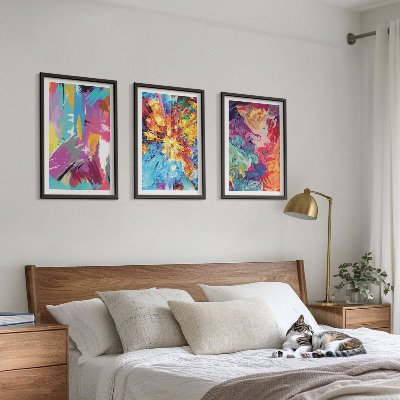 Set di 3 quadri Motivi astratti colorati dipinti