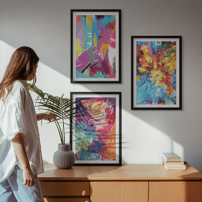 Set di 3 quadri Motivi astratti colorati dipinti