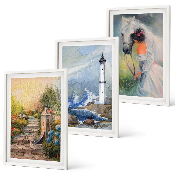 Set di 3 quadri Paesaggio faro cavallo ragazza