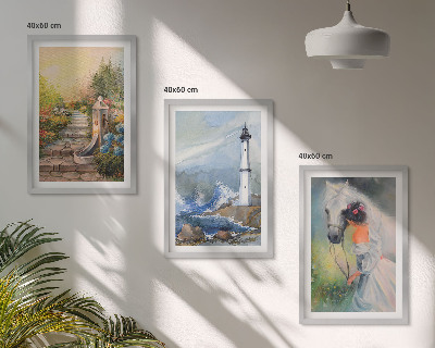 Set di 3 quadri Paesaggio faro cavallo ragazza