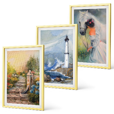 Set di 3 quadri Paesaggio faro cavallo ragazza