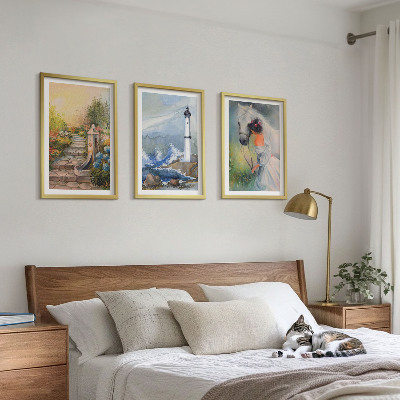 Set di 3 quadri Paesaggio faro cavallo ragazza