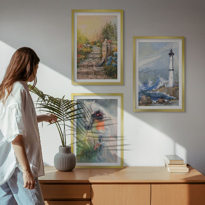 Set di 3 quadri Paesaggio faro cavallo ragazza