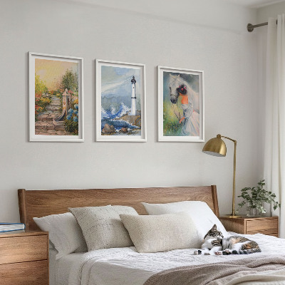 Set di 3 quadri Paesaggio faro cavallo ragazza