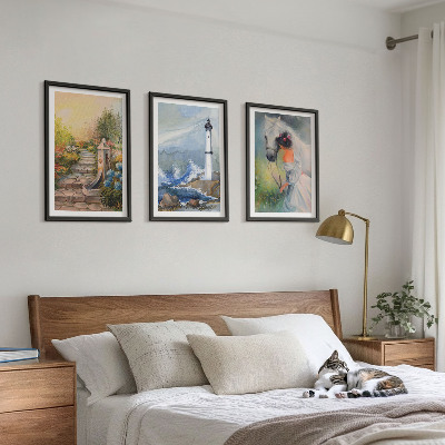 Set di 3 quadri Paesaggio faro cavallo ragazza