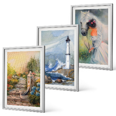 Set di 3 quadri Paesaggio faro cavallo ragazza