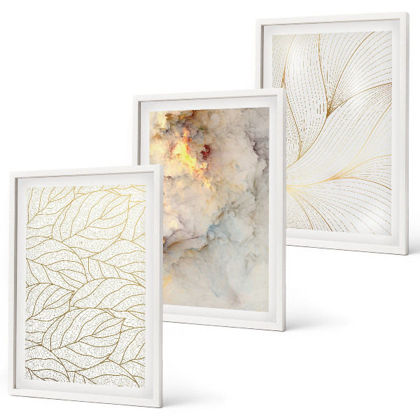 Set di 3 quadri motivi di foglie marmo astratto