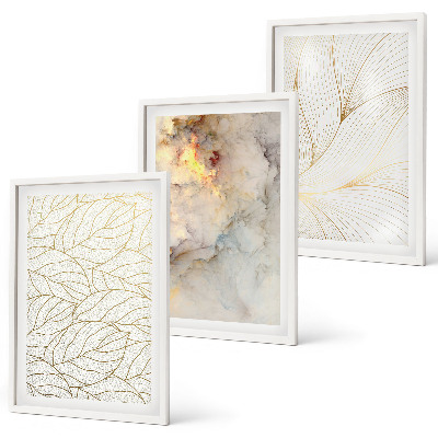 Set di 3 quadri motivi di foglie marmo astratto