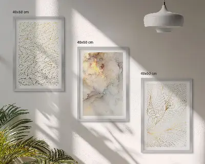 Set di 3 quadri con motivi di foglie in marmo astratto
