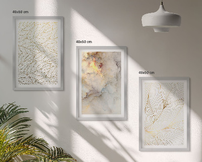 Set di 3 quadri motivi di foglie marmo astratto