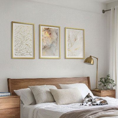 Set di 3 quadri motivi di foglie marmo astratto