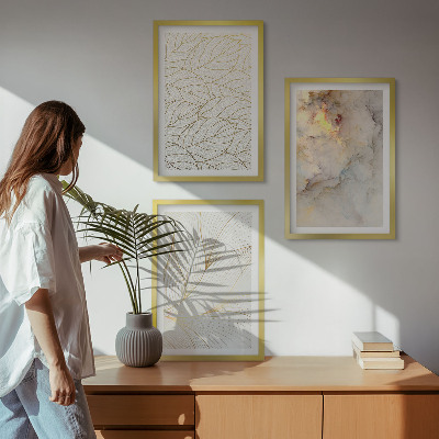 Set di 3 quadri motivi di foglie marmo astratto