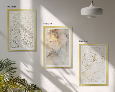 Set di 3 quadri motivi di foglie marmo astratto