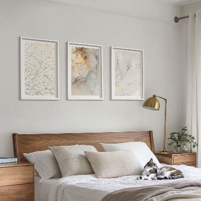 Set di 3 quadri motivi di foglie marmo astratto