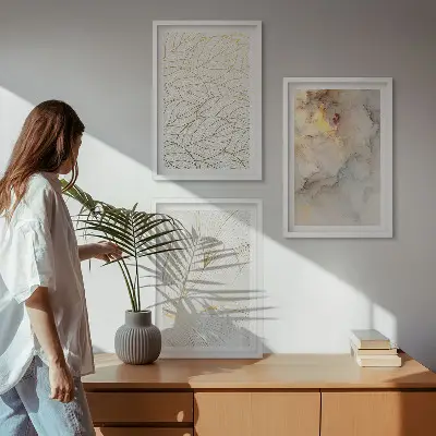 Set di 3 quadri con motivi di foglie in marmo astratto