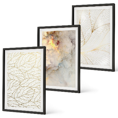 Set di 3 quadri motivi di foglie marmo astratto