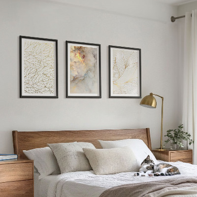 Set di 3 quadri motivi di foglie marmo astratto