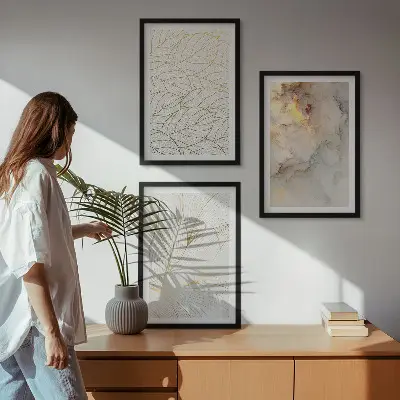 Set di 3 quadri con motivi di foglie in marmo astratto