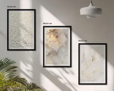 Set di 3 quadri con motivi di foglie in marmo astratto