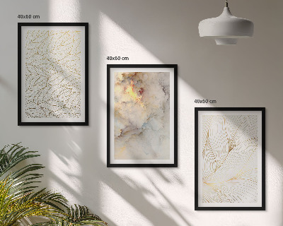 Set di 3 quadri motivi di foglie marmo astratto