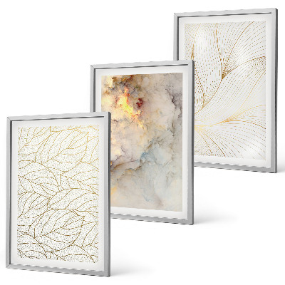 Set di 3 quadri motivi di foglie marmo astratto
