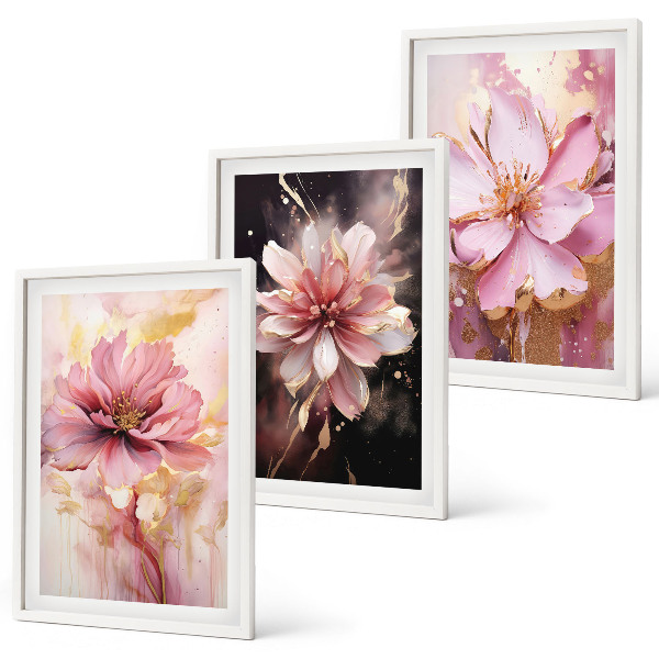 Set di 3 quadri Composizioni floreali di rose e bianco