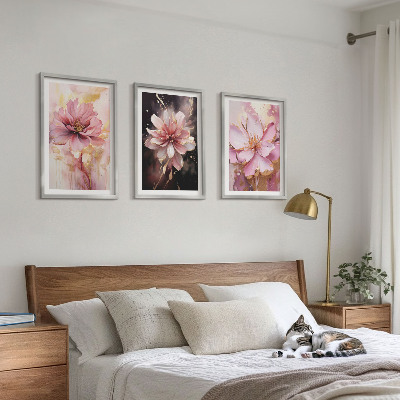 Set di 3 quadri Composizioni floreali di rose e bianco