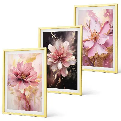Set di 3 quadri con composizioni floreali di rose bianche