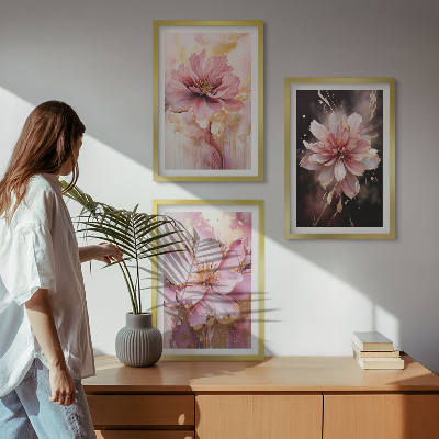 Set di 3 quadri Composizioni floreali di rose e bianco