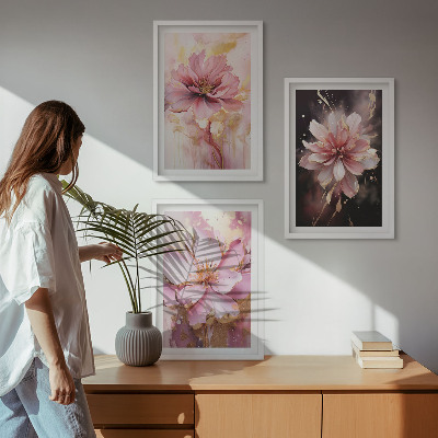 Set di 3 quadri Composizioni floreali di rose e bianco