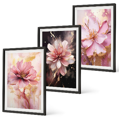 Set di 3 quadri Composizioni floreali di rose e bianco