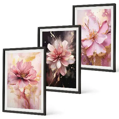 Set di 3 quadri con composizioni floreali di rose bianche