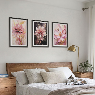 Set di 3 quadri Composizioni floreali di rose e bianco