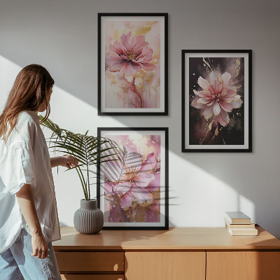 Set di 3 quadri Composizioni floreali di rose e bianco