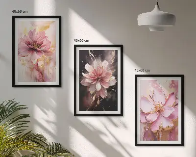 Set di 3 quadri con composizioni floreali di rose bianche