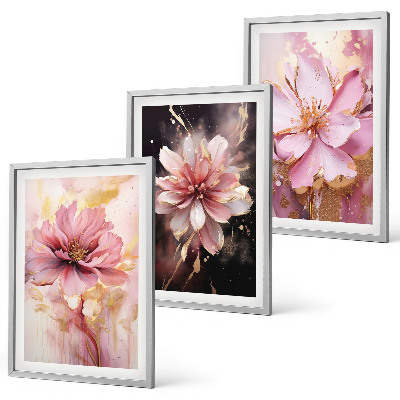 Set di 3 quadri Composizioni floreali di rose e bianco