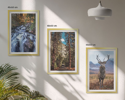 Set di 3 quadri cascata foresta montagne cervo natura