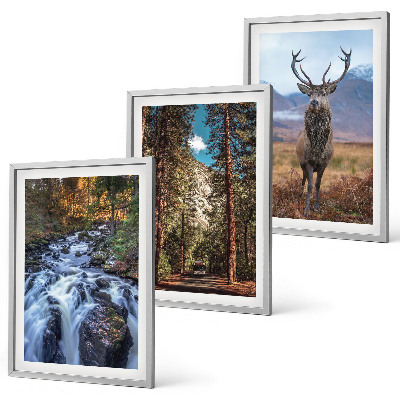 Set di 3 quadri cascata foresta montagne cervo natura