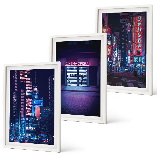 Set di quadri incorniciati Ingresso al neon della città notturna