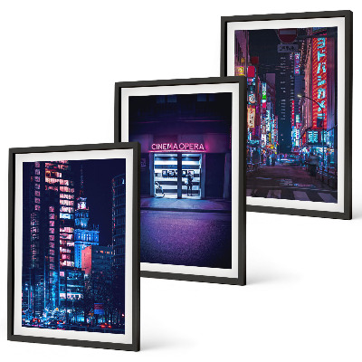 Set di quadri incorniciati Ingresso al neon della città notturna