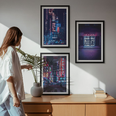 Set di quadri incorniciati Ingresso al neon della città notturna