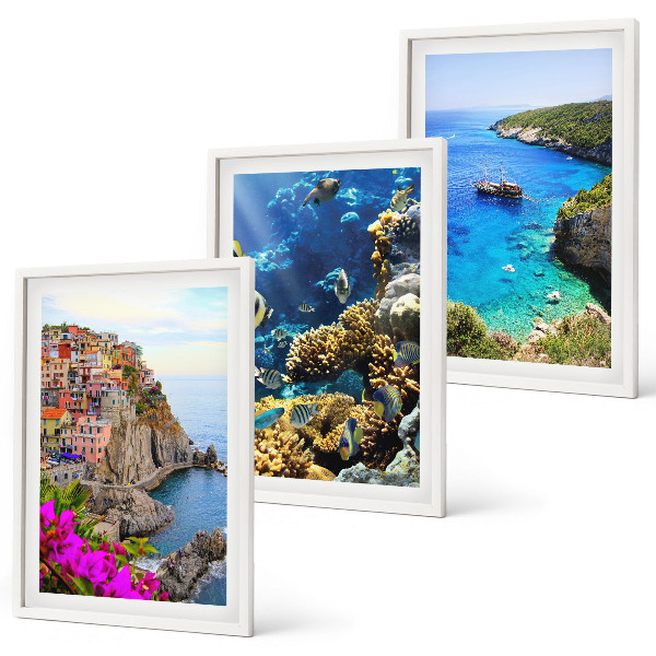 Composizione di quadri Vista sul mare, case colorate