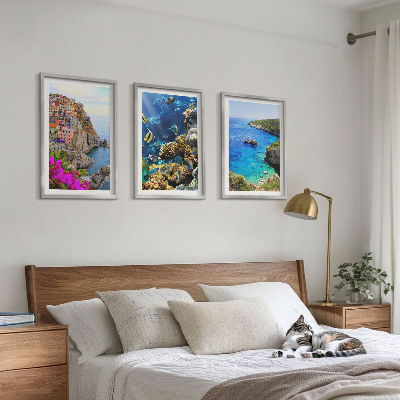 Composizione di quadri Vista sul mare, case colorate