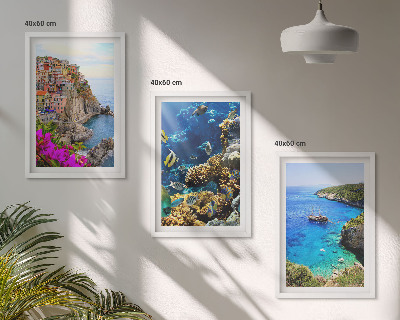 Composizione di quadri Vista sul mare, case colorate