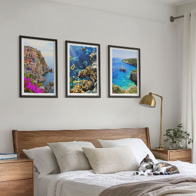 Composizione di quadri Vista sul mare, case colorate