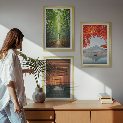 Set di quadri incorniciati Paesaggio della foresta di bambù del Fuji