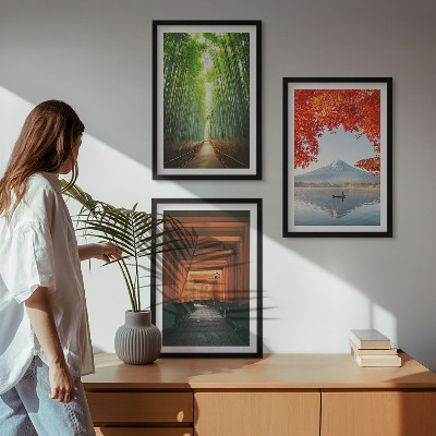 Set di quadri incorniciati Paesaggio della foresta di bambù del Fuji