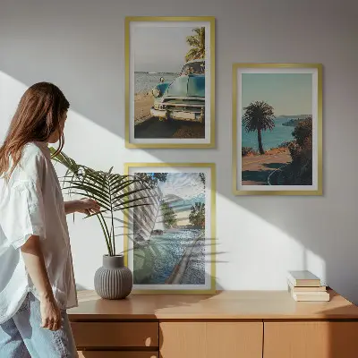 Set di 3 quadri con stampa Cascata di palme in vacanza