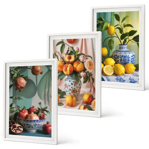 Set di quadri incorniciati con melograni, pesche e limoni