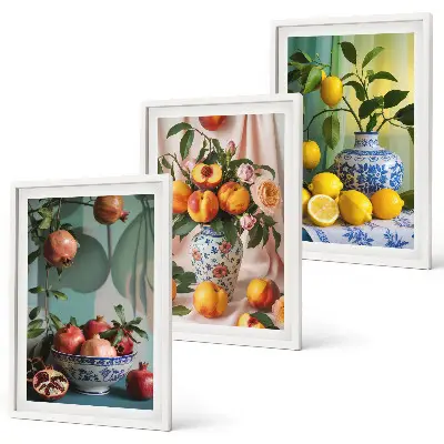 Set di quadri incorniciati con melograni, pesche e limoni